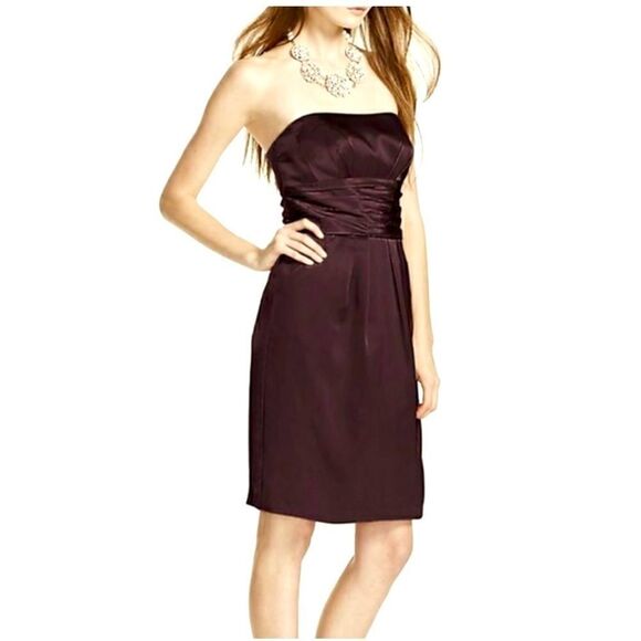 David's Bridal Brown Strapless Charmeuse Dress Size 16 - Picture 1 of 10